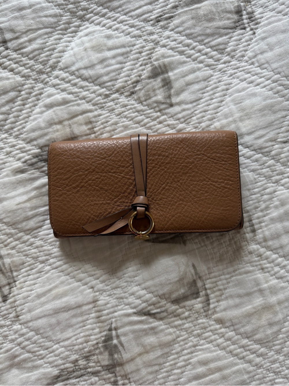 Chloe Brown Leather Wallet with Gold Ring Charm